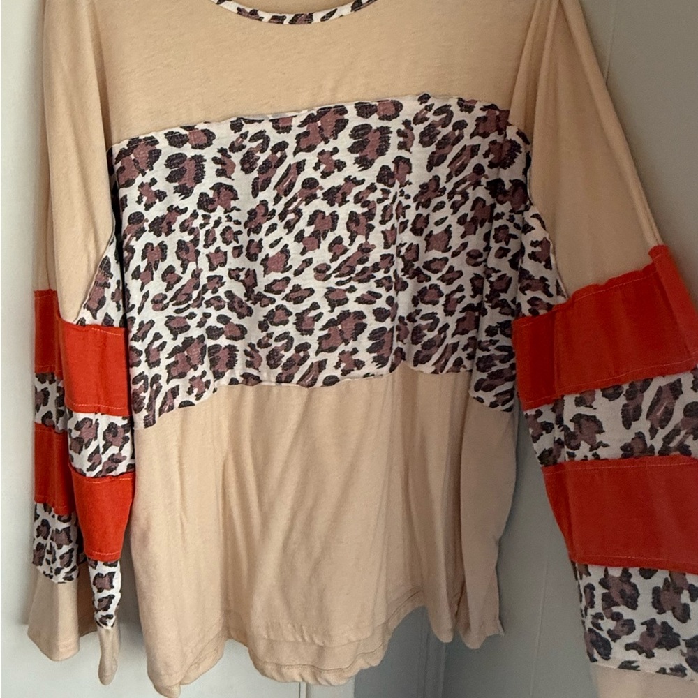 Leopard Print Beige and Red Women's Top